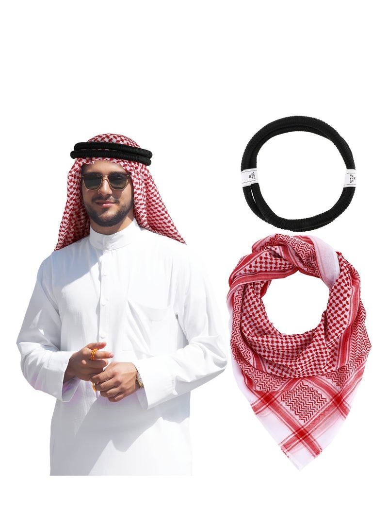 Lee Yon Men Headscarf with Aqel Rope, Arab Keffiyeh Shemagh Turban,Desert Keffiyeh Casual Headwear Scarf Neck Wrap Head Cover Turban Cap, Red/White  - Image 1