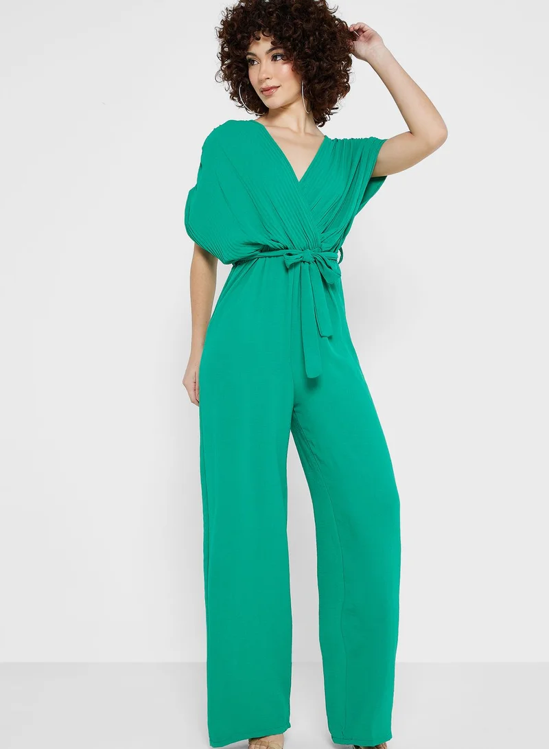 boohoo Belted Wide Leg Jumpsuit