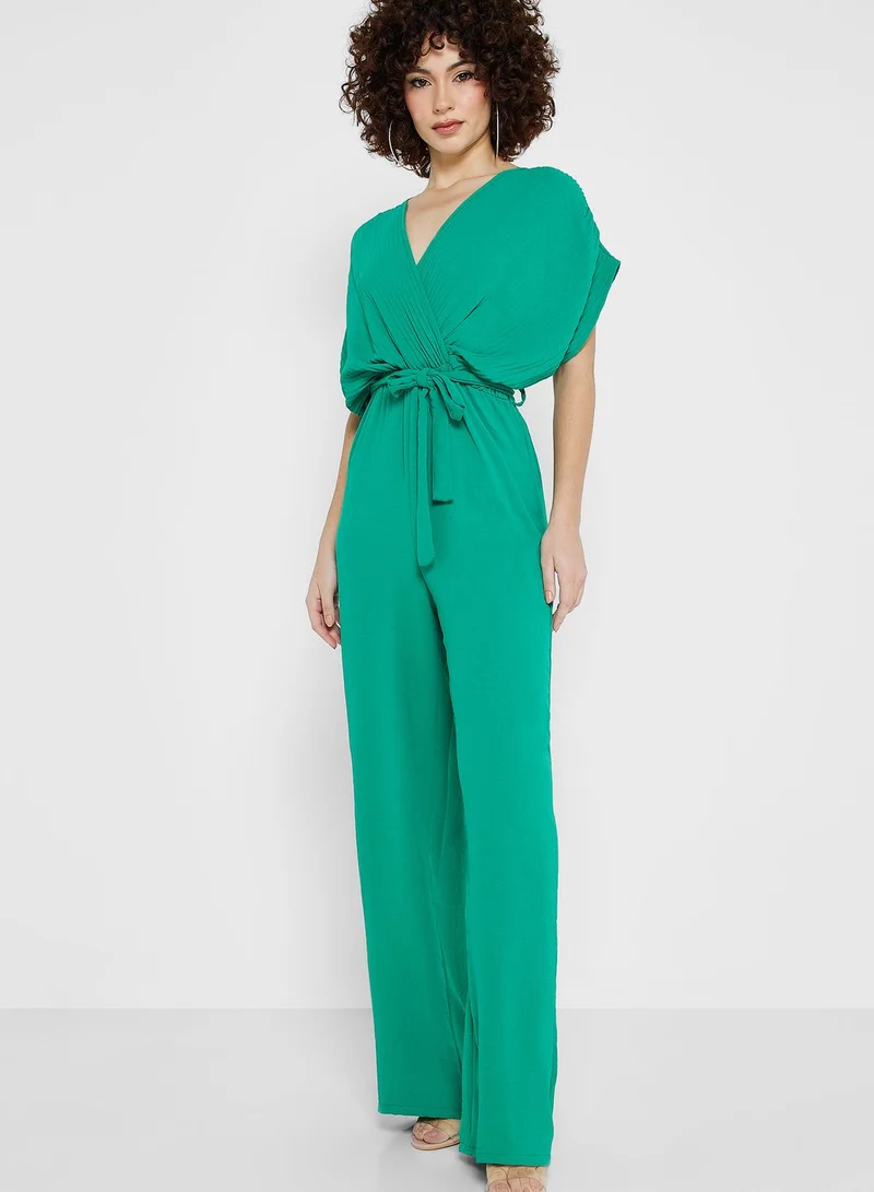 boohoo Belted Wide Leg Jumpsuit