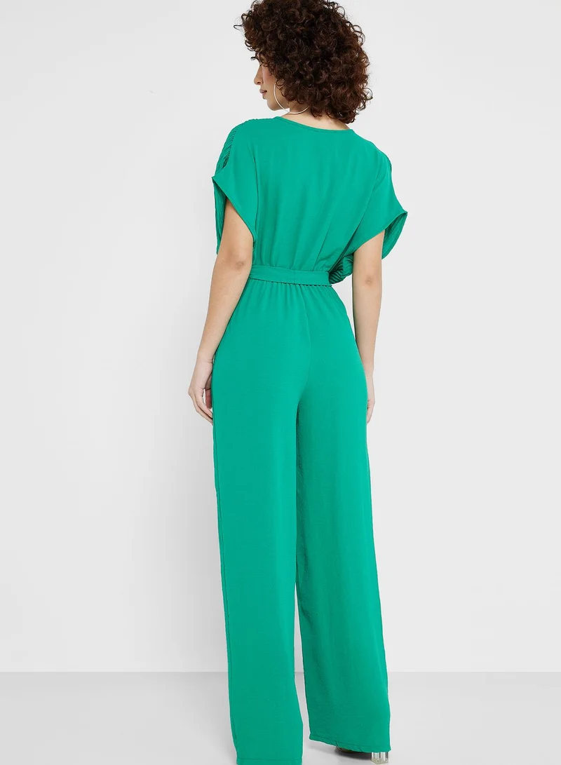 boohoo Belted Wide Leg Jumpsuit