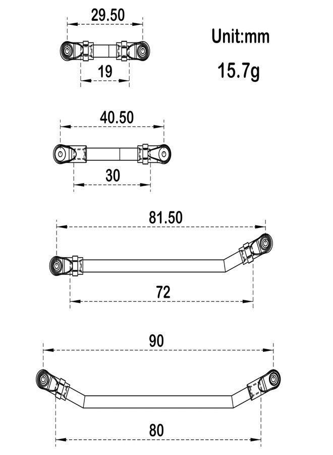 MEUS Racing SCX24 Dead90 Links Double Bent Links Deadbolt Front Links+90mm Rear Links for Axial 1/24 SCX24 RC Crawler (Aluminum Alloy) - Image 2