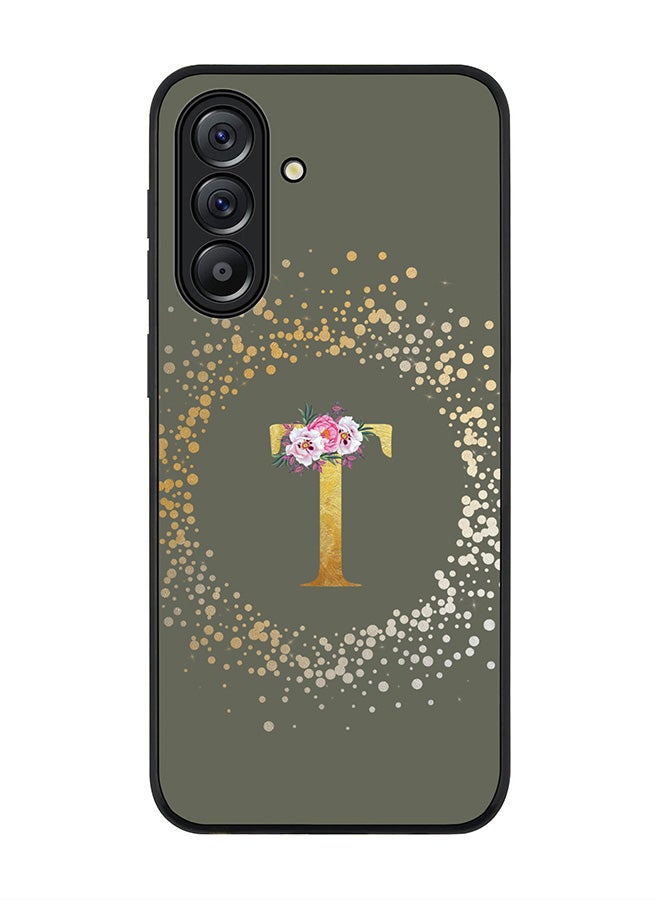 Stylizedd For Samsung Galaxy A56 5G Case,Slim fit Camera Protection, Shockproof Thin Phone cover  - Custom Monogram Floral - T  (Olive Green ) - Image 1
