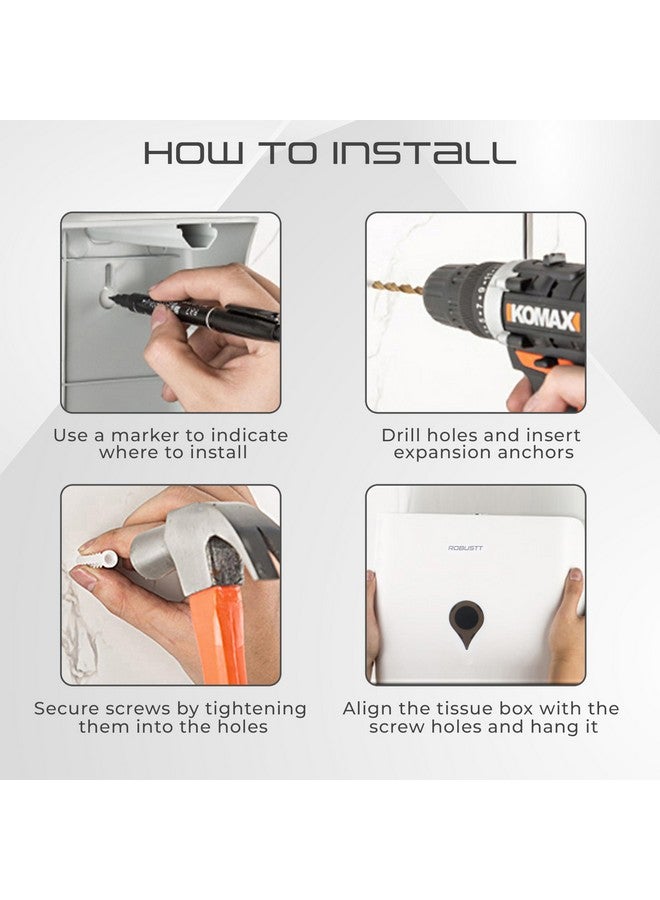 Robustt Wall-Mounted V/N/M Fold Paper Hand Towel Dispenser - White (with 4 Adhesive Hooks) | Large Capacity | Durable ABS Material | Water-Resistant | Push Button Lock (Pack of 1) - Image 3