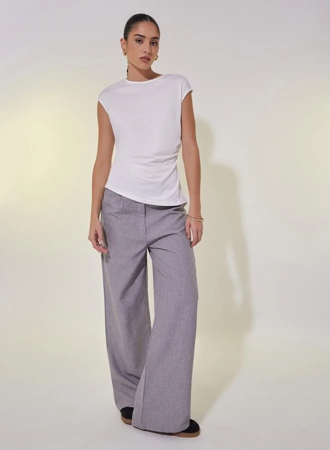 Take Two Ruched Detail Side Slit Short Sleeve Top