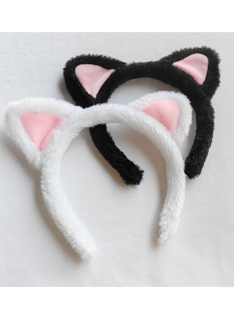 2Pcs Cat Ears Headband, Cat Ears Hairband, Soft Cat Ears Headband, Fuzzy Headband with Cat Ears, Plush Headband, for Skincare, Makeup, Yoga, and Cosplay, Adult's or Children's Photo Prop - Image 1