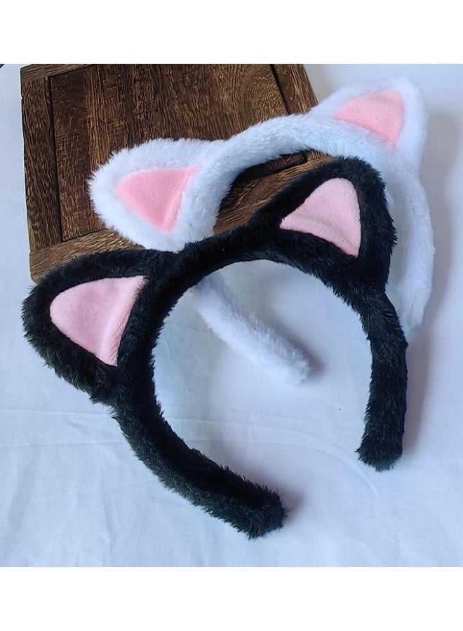 2Pcs Cat Ears Headband, Cat Ears Hairband, Soft Cat Ears Headband, Fuzzy Headband with Cat Ears, Plush Headband, for Skincare, Makeup, Yoga, and Cosplay, Adult's or Children's Photo Prop - Image 2