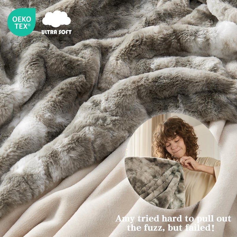 Krifey Oversized Faux Fur Throw Blanket, Soft Fluffy Fuzzy Cozy Blanket for Couch, Sofa and Bed, Luxury Mink Plush for Women, Room Home Dorm Decor, Marbled Gray 60" x 80", Warm 600GSM - Image 3