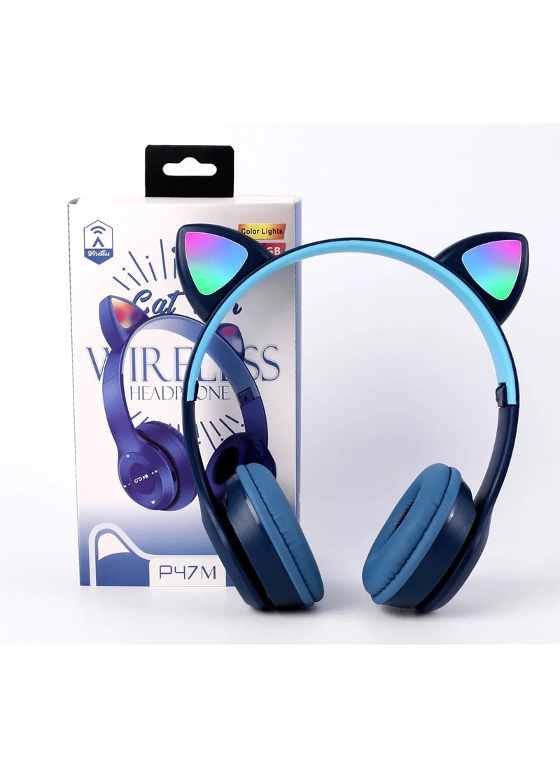 P47 - CAT EAR-P47M-Wireless cat ear headphone that supports Bluetooth connectivity-RGP lighting- AUX-TF- Radio- Very pure Hi-Fi sound with built-in microphone-Elegant design with the highest materials - Image 1