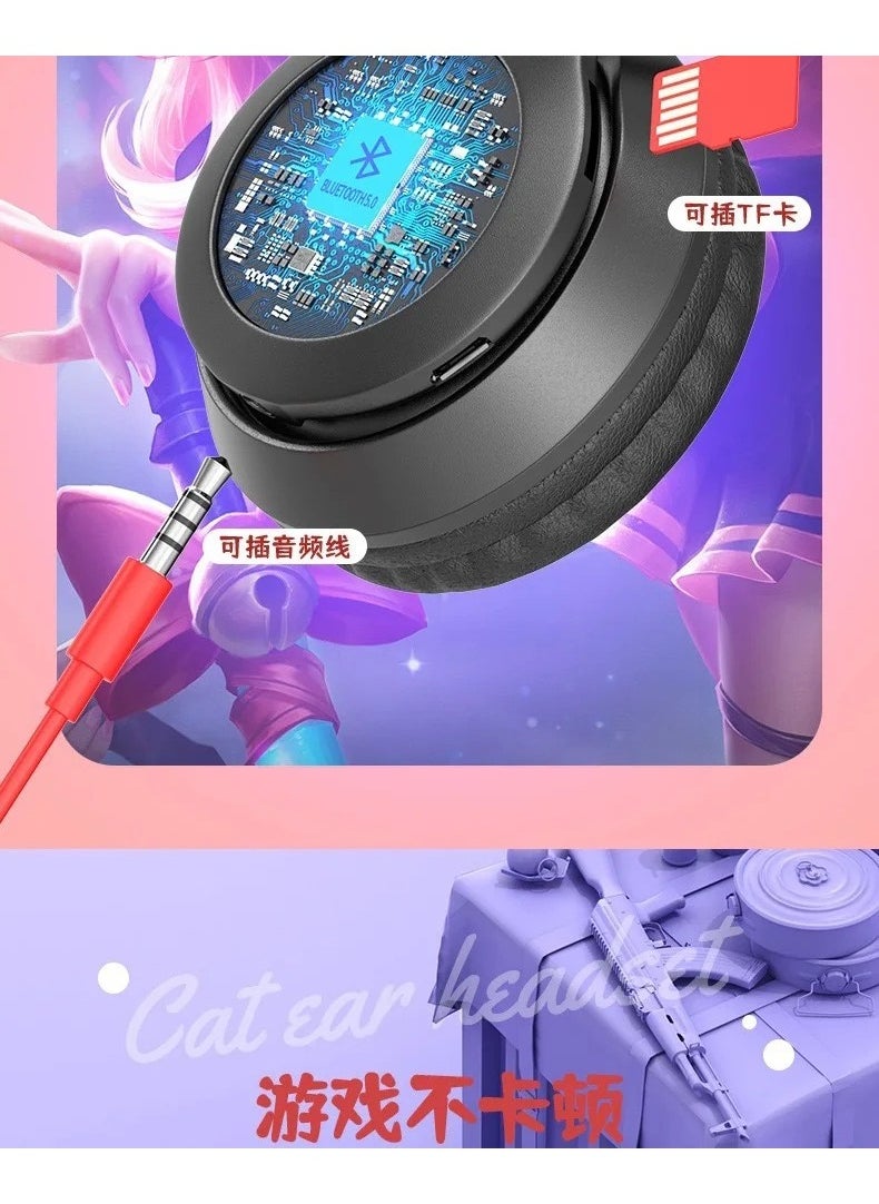 P47 - CAT EAR-P47M-Wireless cat ear headphone that supports Bluetooth connectivity-RGP lighting- AUX-TF- Radio- Very pure Hi-Fi sound with built-in microphone-Elegant design with the highest materials - Image 1