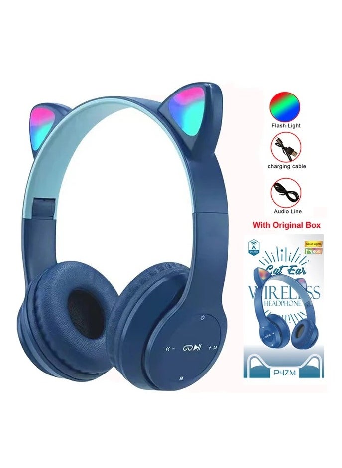 P47 - CAT EAR-P47M-Wireless cat ear headphone that supports Bluetooth connectivity-RGP lighting- AUX-TF- Radio- Very pure Hi-Fi sound with built-in microphone-Elegant design with the highest materials - Image 1