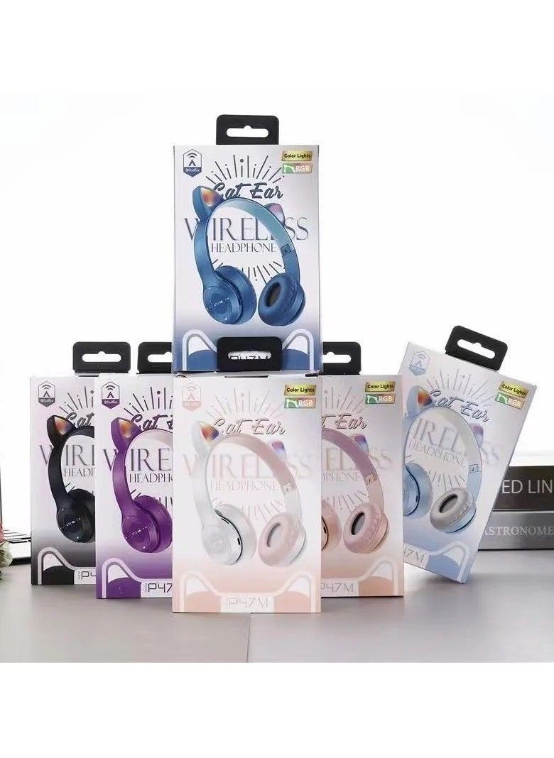P47 - CAT EAR-P47M-Wireless cat ear headphone that supports Bluetooth connectivity-RGP lighting- AUX-TF- Radio- Very pure Hi-Fi sound with built-in microphone-Elegant design with the highest materials - Image 1