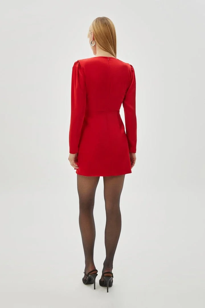 EXQUISE Red Crew Neck Midi Dress with Waist Detail