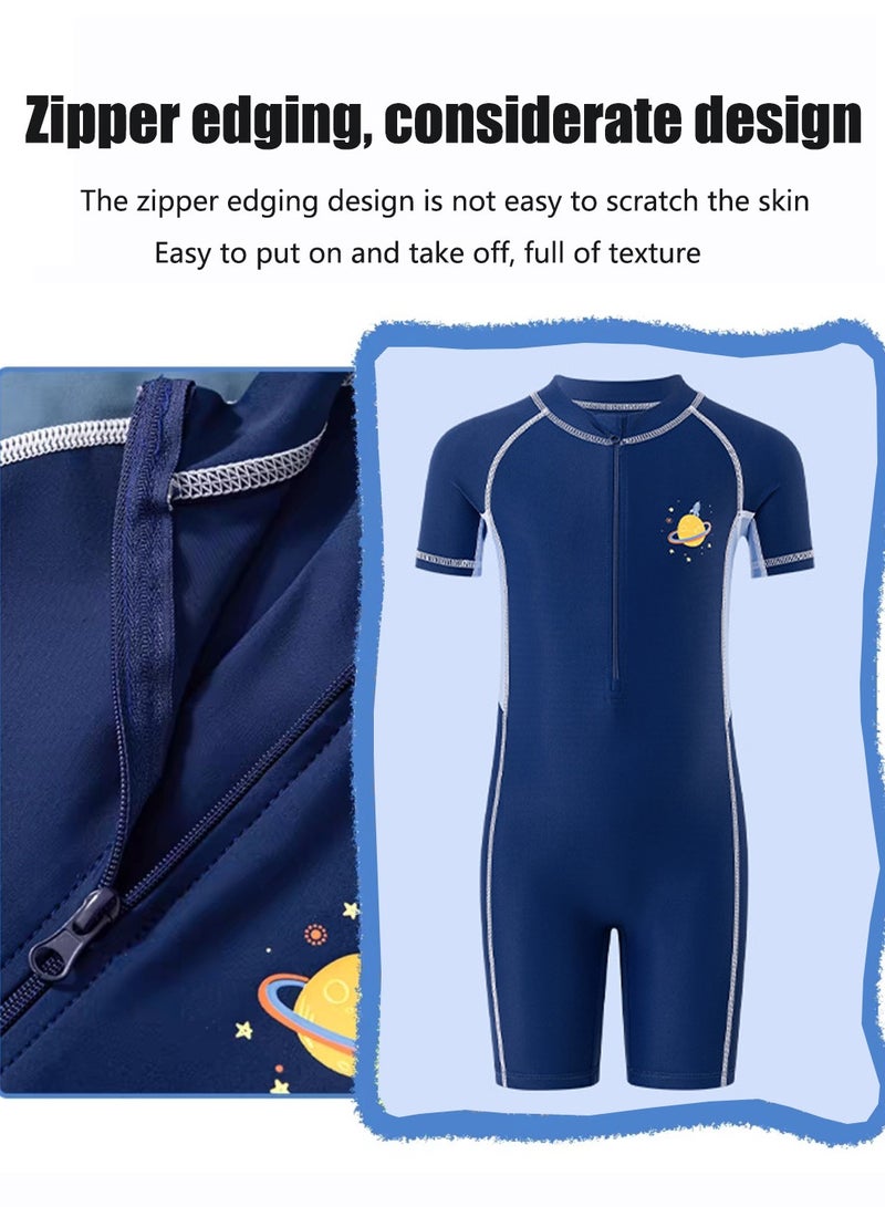 VUCATIN Summer New Children's Short sleeved one-piece swimsuit Outdoor Quick Drying Sun Protection Swimsuit Suitable for Boys and Girls Aged 3-15 (Blue) - Image 2