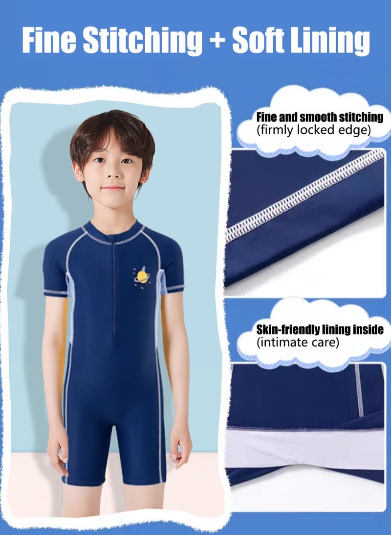 VUCATIN Summer New Children's Short sleeved one-piece swimsuit Outdoor Quick Drying Sun Protection Swimsuit Suitable for Boys and Girls Aged 3-15 (Blue) - Image 3