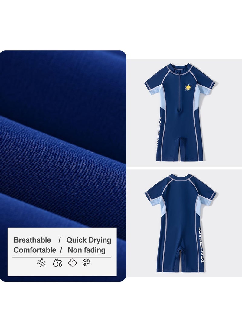 VUCATIN Summer New Children's Short sleeved one-piece swimsuit Outdoor Quick Drying Sun Protection Swimsuit Suitable for Boys and Girls Aged 3-15 (Blue) - Image 4
