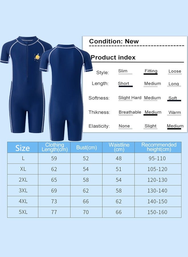 VUCATIN Summer New Children's Short sleeved one-piece swimsuit Outdoor Quick Drying Sun Protection Swimsuit Suitable for Boys and Girls Aged 3-15 (Blue) - Image 5