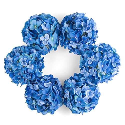 DuHouse Artificial Hydrangea Silk Flower Heads with Stem Fake Royal Blue Hydrangea Flowers for Wedding Home Garden Centerpiece Pack of 6(Royal Blue) - Image 1