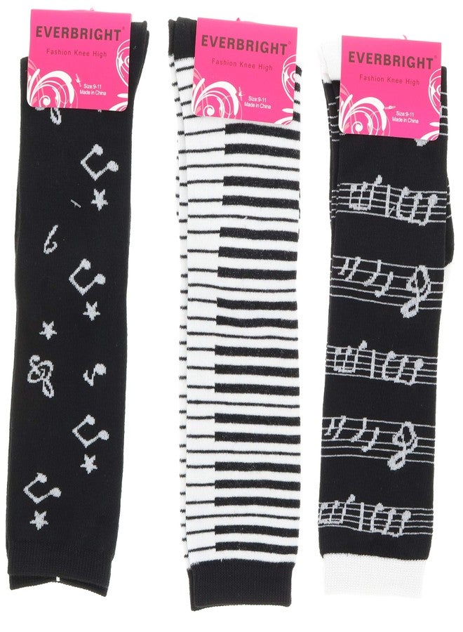 EverBright Women's Black White Music Notes, Piano Keys, Instruments Knee High Socks, (3Pr) Size 9-11 - Image 5