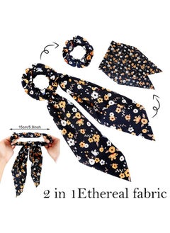 Chuangdi 10 Pcs Hair Scarf Hair Scrunchies With Ribbon Chiffon Floral Hair Scarves Boho Elastic Floral Bow Hair Ties 2 In 1 Vintage Hair Accessories For Women Girls  - Image 3