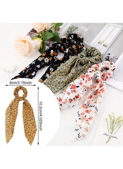 Chuangdi 10 Pcs Hair Scarf Hair Scrunchies With Ribbon Chiffon Floral Hair Scarves Boho Elastic Floral Bow Hair Ties 2 In 1 Vintage Hair Accessories For Women Girls  - Image 2