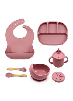 Gerenic Silicone Baby Feeding Set, 8 Piece Baby Led Weaning Supplies, Baby Toddler Bib Cup Divided Plate and Bowl Self Feeding Spoons Dish Set, Baby Eating Utensils, Toddler Feeding Supplies  - Image 1