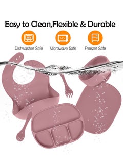 Gerenic Silicone Baby Feeding Set, 8 Piece Baby Led Weaning Supplies, Baby Toddler Bib Cup Divided Plate and Bowl Self Feeding Spoons Dish Set, Baby Eating Utensils, Toddler Feeding Supplies  - Image 3