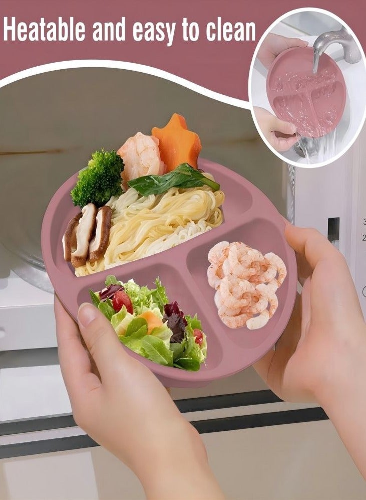 iMissiu Silicone Baby Feeding Set, 5 Piece Baby Led Weaning Supplies, Baby Toddler Bib Cup Divided Plate and Bowl Self Feeding Spoons Dish Set, Baby Eating Utensils, Toddler Feeding Supplies - Image 2