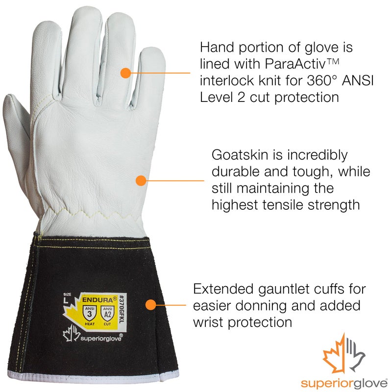 Superior Glove Precision Arc Goatskin Leather TIG Welding Gloves with ParaActiv Liner Cut Protection 370GFKLL (1 Pair Work Gloves) Medium - Image 3