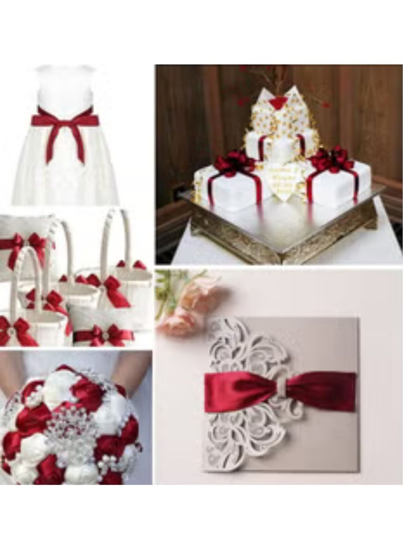 شريط ساتان عنابي، شريط بوليستر من القماش مقاس 12 مم × 25 ياردة لتغليف الهدايا، هدايا الحفلات، زينة الزفاف، صناعة القوس، الباقات، مشاريع الخياطة واللوازم الحرفية - Image 3