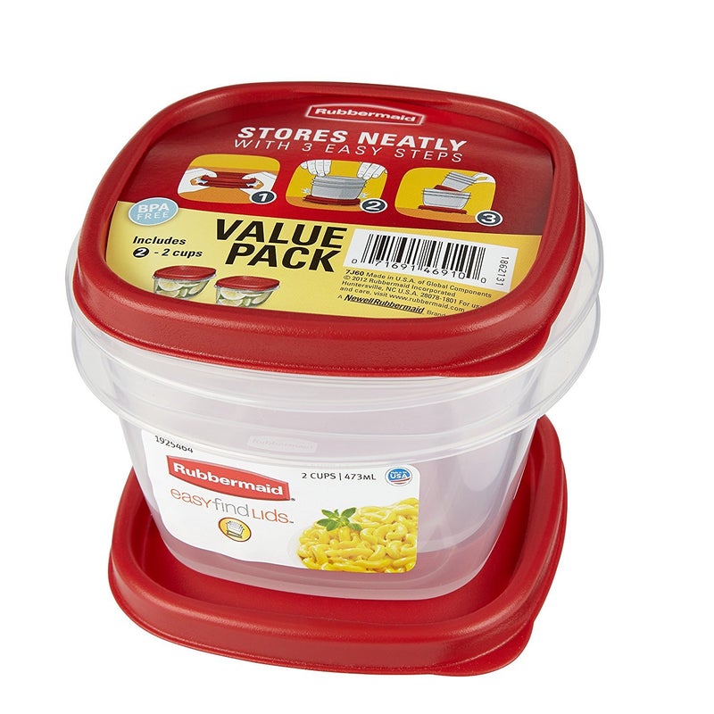 Rubbermaid حاويات تخزين الطعام من Rubbermaid Easy Find Lids سعة 2 كوب باللون الأحمر المتسابق مجموعة 4 قطع - Image 1