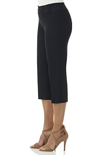 Rekucci Women’s Comfort Stretch Pull-On Capri Pants with Button Detail – Everyday Casual Wear (8, Black) - Image 2