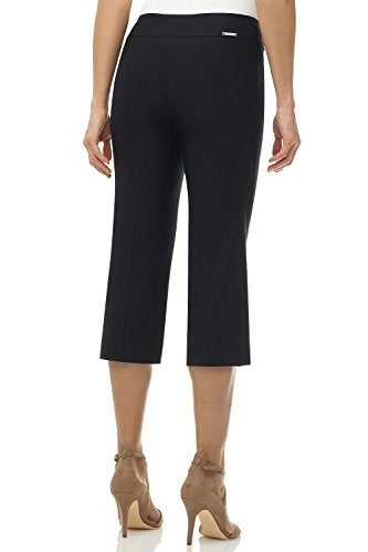 Rekucci Women’s Comfort Stretch Pull-On Capri Pants with Button Detail – Everyday Casual Wear (8, Black) - Image 3