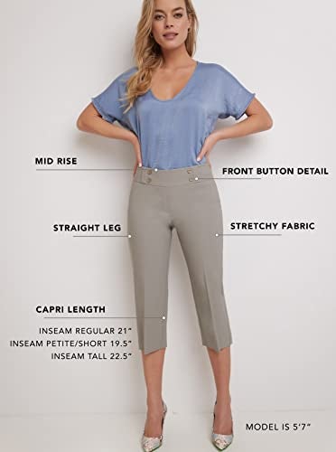 Rekucci Women’s Comfort Stretch Pull-On Capri Pants with Button Detail – Everyday Casual Wear (8, Black) - Image 5