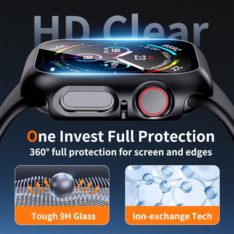idudu Case for Apple Watch Screen Protector SE 3(2025)/SE 2 Series 4 5 6 44mm Built-in HD Tempered Glass | Slim Guard Bumper | Full Coverage Protective | Hard PC Face Cover Compatible iWatch (2 Pack) - Image 5