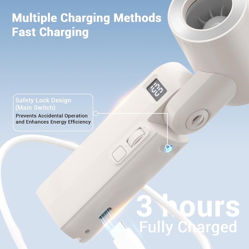Marchpower Portable Handheld Fan, 100 Speeds Adjustable 18700RPM Powerful Turbo Mini Fan, 3 IN 1 Foldable Personal Pocket Fans Rechargeable LED Display, 12Hrs Cooling for Travel Outdoor Makeup, Beige - Image 5