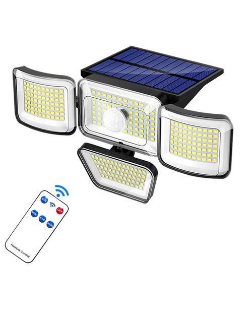 أضواء شمسية خارجية، 278 LED، 4 رؤوس، مع مستشعر حركة، مقاومة للماء للشارع، للفناء والتراس والحديقة والمرآب