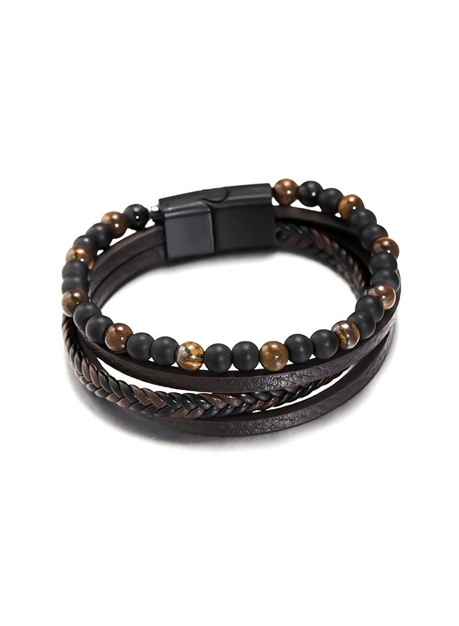 Natural Stone Multi-layered Leather Bracelet, Fashionable and Simple, Easy to Wear, Tiger Eye Stone, Obsidian, Perfect for Men - Image 1