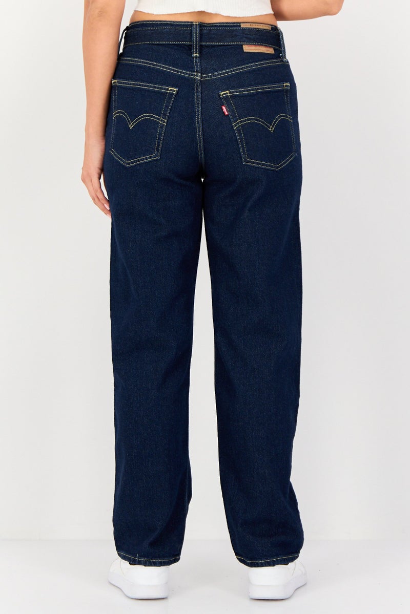 Levi's Women Baggy Fit Mid Waist Solid Stretchable Belted Denim, Dark Blue - Image 4