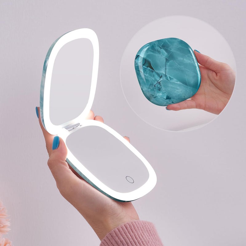 Mocado Compact LED Travel Makeup Mirror 4 Inches 1X10X Magnification Travel Mirror with Light Dimmable Double Sides Lighted USB Rechargeable Compact Mirror for PursePocketTravelGreen Marble - Image 2