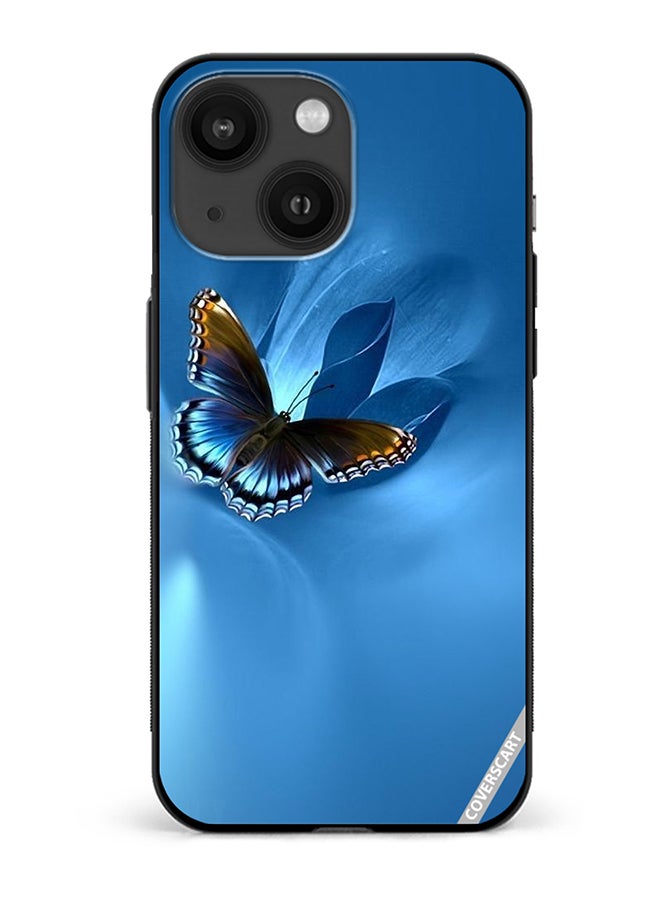 Protective Case Cover For Apple iPhone 14 Blue Rose & Butterfly Design Multicolour