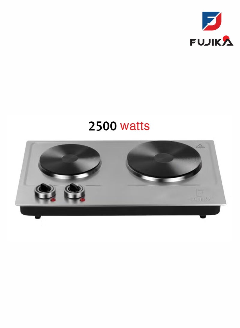 FUJIKA Electric heater - 2 burners - 2500 watts - Silver - FJK-1002 - Image 1