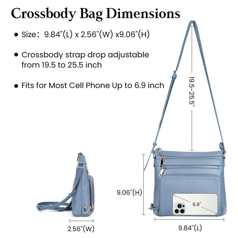 befen Genuine Leather Crossbody Bags for Women, Woman Crossbody Shoulder Purses Travel Purse with Built in RFID Blocking Wallet Blue - Image 5