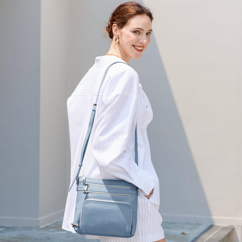befen Genuine Leather Crossbody Bags for Women, Woman Crossbody Shoulder Purses Travel Purse with Built in RFID Blocking Wallet Blue - Image 2