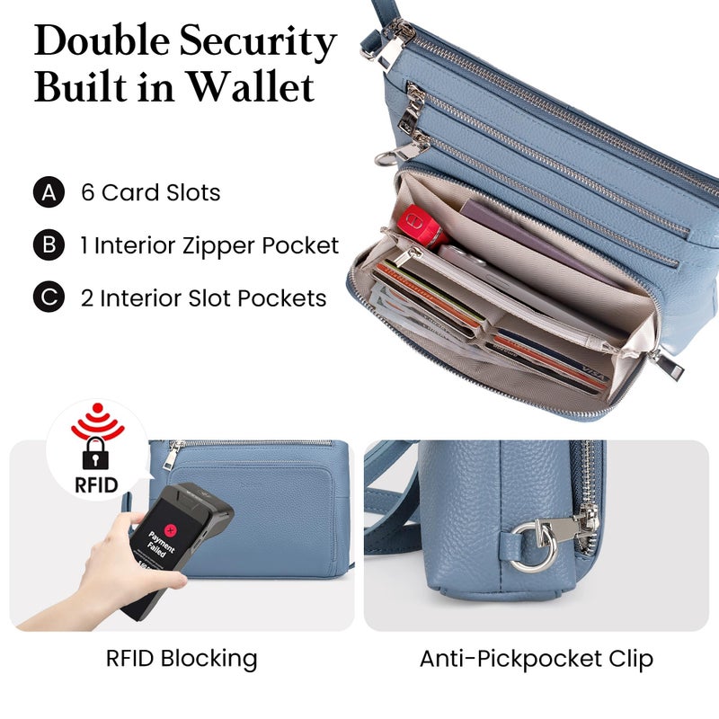 befen Genuine Leather Crossbody Bags for Women, Woman Crossbody Shoulder Purses Travel Purse with Built in RFID Blocking Wallet Blue - Image 3