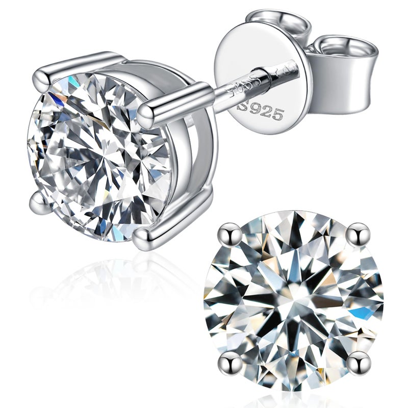 BOYA Moissanite Stud Earrings for Women, 925 Sterling Silver Earrings, 18K White Gold Plating earrings for Men (0.5ct*2) - Image 1