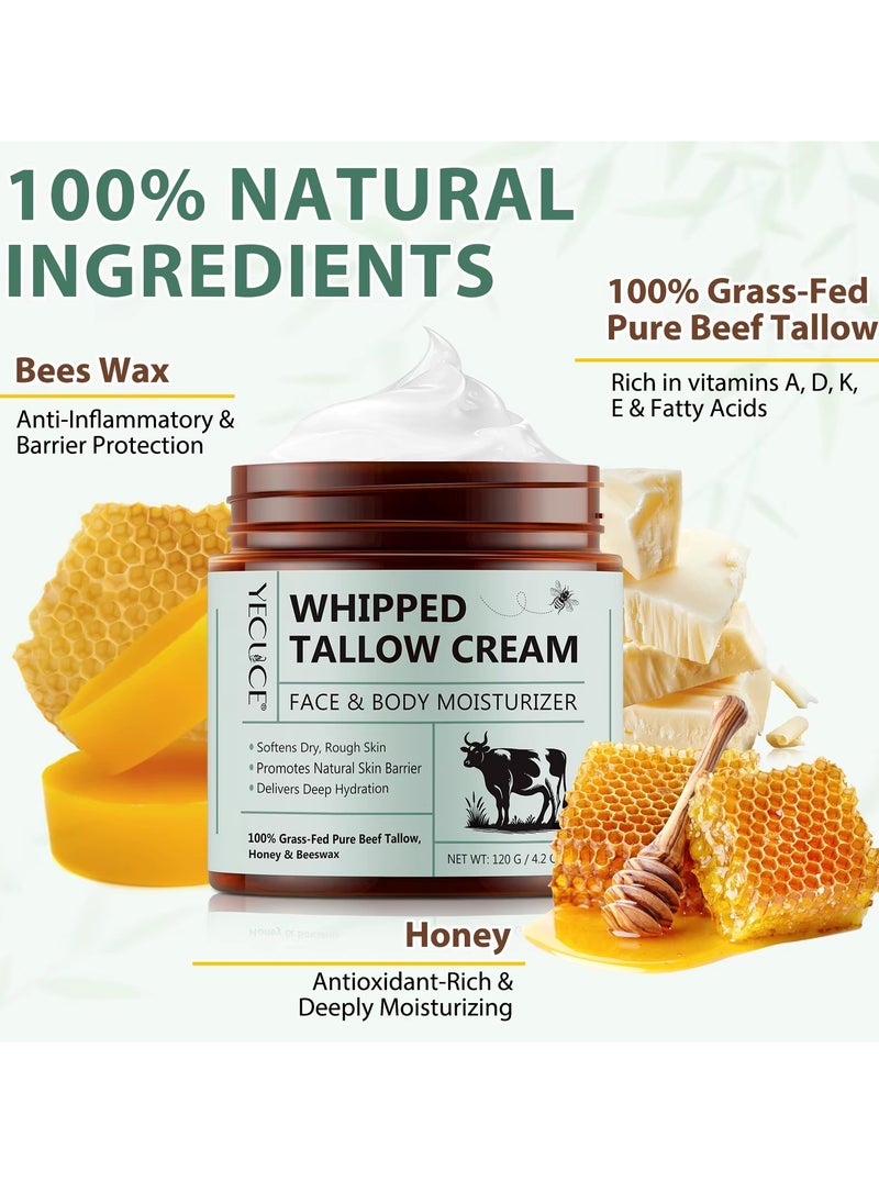 Yecuce 120g Whipped Tallow Cream Face and Body Moisturizer Cream Organic Beef Tallow for Skin Grass Fed Whipped Beef Tallow and Honey Cream Balm Deep Hydrating Nourishing Face and Body Tallow Gel  - Image 5
