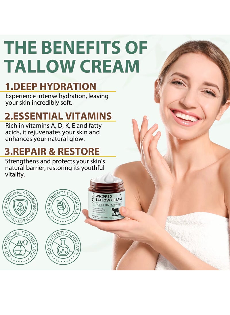 Yecuce 120g Whipped Tallow Cream Face and Body Moisturizer Cream Organic Beef Tallow for Skin Grass Fed Whipped Beef Tallow and Honey Cream Balm Deep Hydrating Nourishing Face and Body Tallow Gel  - Image 3