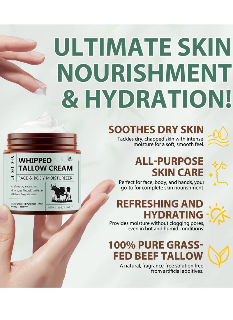 Yecuce 120g Whipped Tallow Cream Face and Body Moisturizer Cream Organic Beef Tallow for Skin Grass Fed Whipped Beef Tallow and Honey Cream Balm Deep Hydrating Nourishing Face and Body Tallow Gel  - Image 2