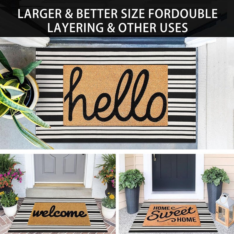 KOZYFLY Black and White Striped Outdoor Doormat 27.5x43 Inches Area Rug Washable Front Porch Rug Farmhouse Front Door Mat Indoor Outdoor Rug for Door, Kitchen, Entryway, Patio - Image 3