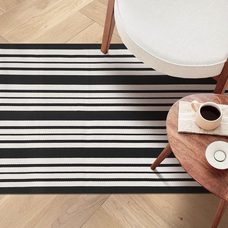 KOZYFLY Black and White Striped Outdoor Doormat 27.5x43 Inches Area Rug Washable Front Porch Rug Farmhouse Front Door Mat Indoor Outdoor Rug for Door, Kitchen, Entryway, Patio - Image 2
